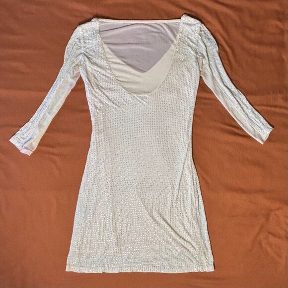 Bebe Light Pink Sparkly Gemstone Longsleeve Bodycon Dress XS - Picture 10 of 10